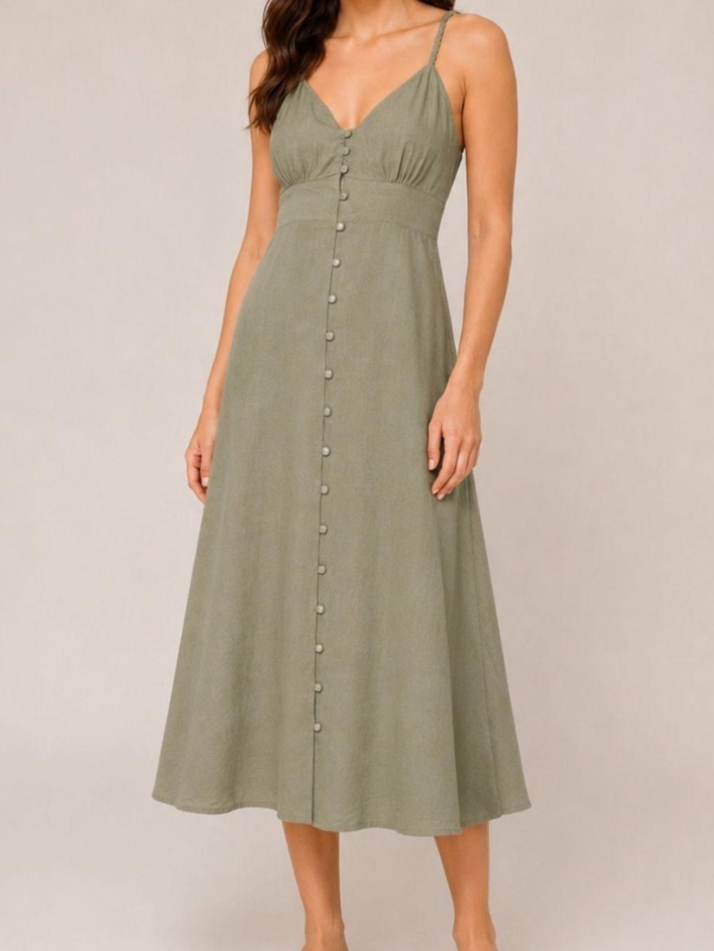 Monteau Los Angeles Linen Blend Button Down Midi Dress
